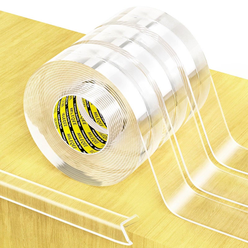 MILEQEE 3Pack Clear Edge Protector Strip,1.18in x 16.4FT(49.2FT Total),Sharp Edge Wrap Cover Tape,Self Adhesive Protective Bumper Guards for Cabinet Door Desk Table Furniture,Kitchen Countertop,Waterproof - Image 1